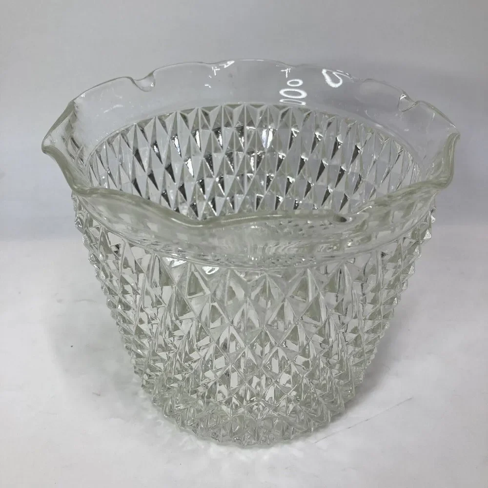 Indiana  Ice Bucket  Glass Diamond point‎ Ruffle Rim Pattern Glassware Vintage